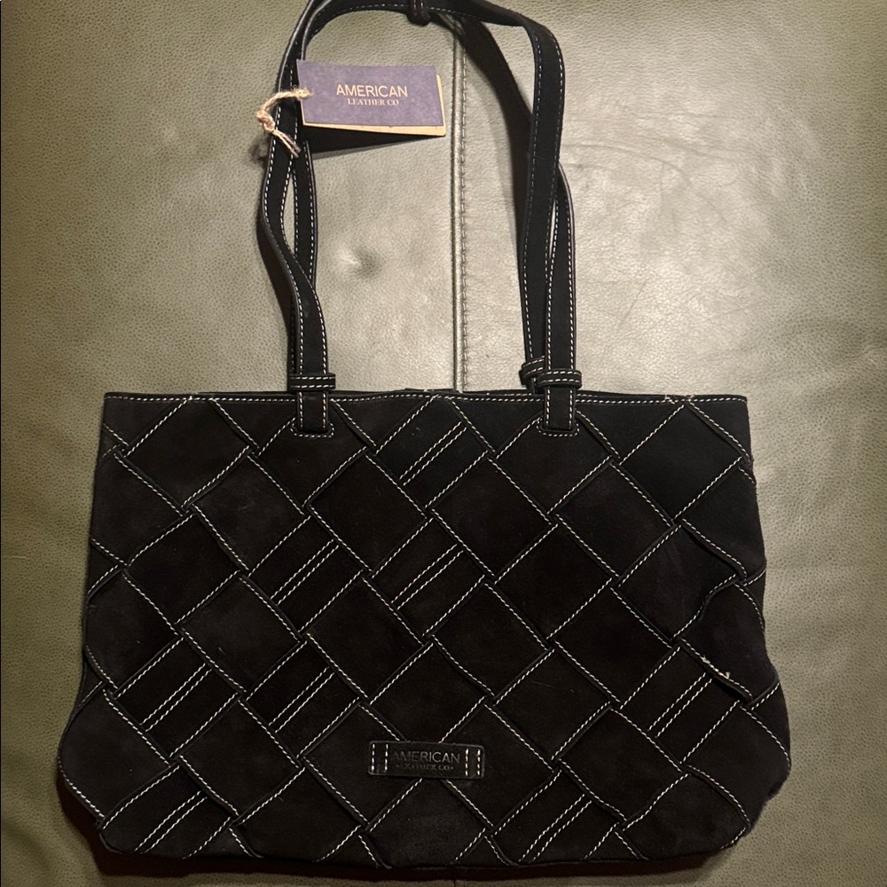 American Leather Co. Black Suede Tote Bag